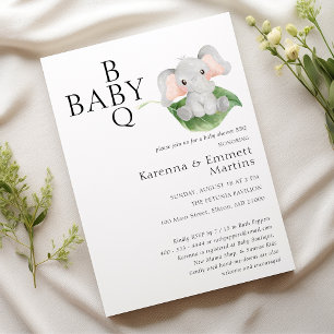 Invitación Elephant Greenery Moderno BBQ Baby Shower