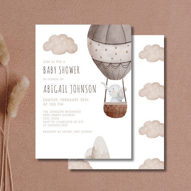 Invitación Elephant Hot Air Balloon Boho Baby Shower (Subido por el creador)