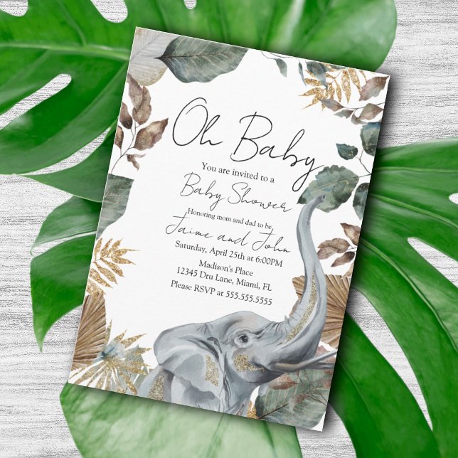 Invitación Elephant Jungle Wild Details Baby Shower (Subido por el creador)