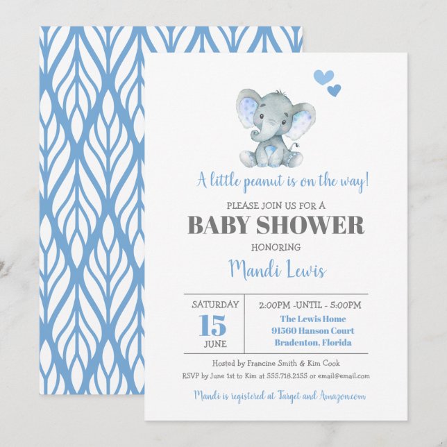 Invitación Elephant Little Peanut Boy Baby Shower (Anverso / Reverso)