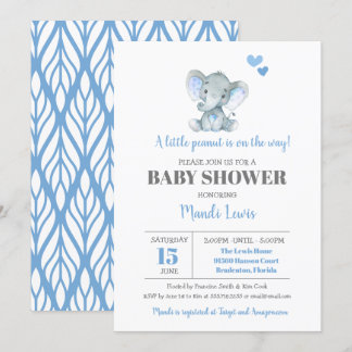 Invitación Elephant Little Peanut Boy Baby Shower