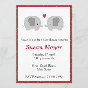 Invitación Elephant Love Heart Baby Invitation Red