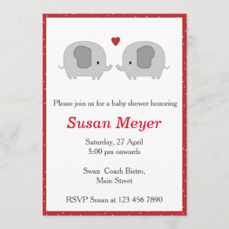 Invitación Elephant Love Heart Baby Invitation Red