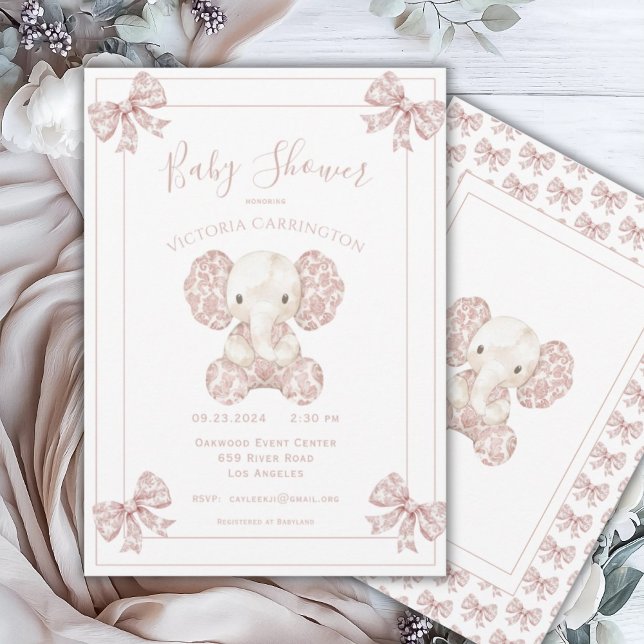 Invitación Elephant Mauve Toile Vintage Baby Shower (Subido por el creador)