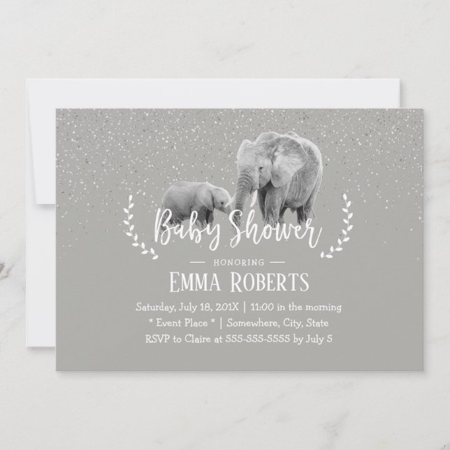 Invitación Elephant Mom y Baby Elegant Safari Baby Shower (Anverso)