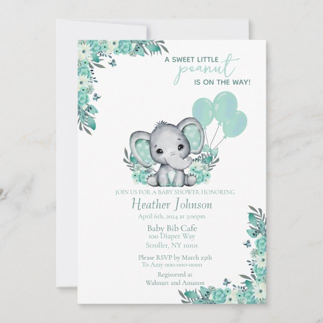 Invitación Elephant Neutral Baby Shower (Anverso)