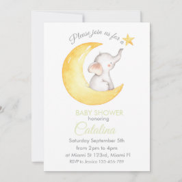 Invitación Elephant on Moon Baby Shower Invitation
