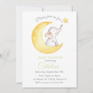 Invitación Elephant on Moon Baby Shower Invitation