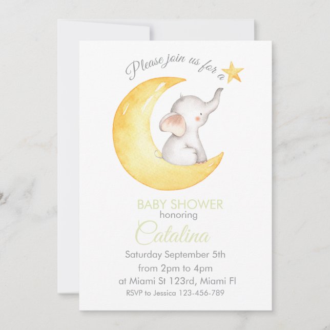 Invitación Elephant on Moon Baby Shower Invitation (Anverso)