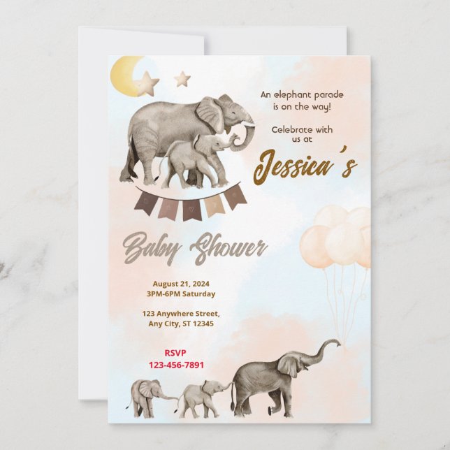 Invitación Elephant Parade Baby Shower (Anverso)