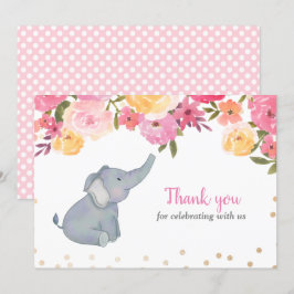 Invitación Elephant Pink Floral Baby Shower Gracias