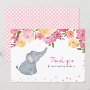 Invitación Elephant Pink Floral Baby Shower Gracias