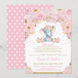 Invitación Elephant Pink Floral Baby Shower por Mail Chica