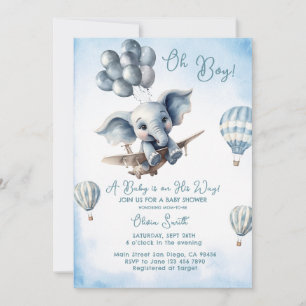 Invitación Elephant Plane Adventure Oh Boy Baby Shower