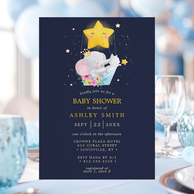 Invitación Elephant Prince Stars Navy Boy Baby Shower (Subido por el creador)