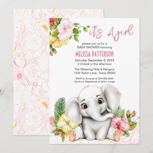Invitación Elephant Safari Tropical Jungle Baby Shower (Anverso / Reverso)
