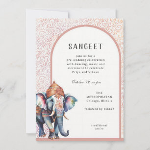 Invitación Elephant Sangeet, Boda indio acuarela