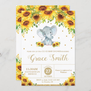 Invitación Elephant Sunflower Floral Co-Ed Baby Shower Boy