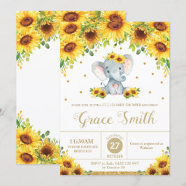 Invitación Elephant Sunflower Floral Co-Ed Baby Shower Chica