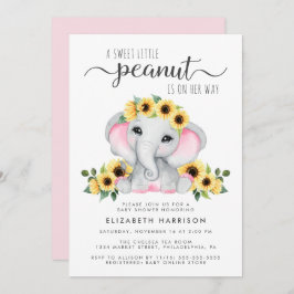 Invitación Elephant Sunflowers Pink Watercolor Baby Shower