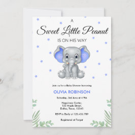 Invitación Elephant Sweet Little Peanut Boy Baby Shower