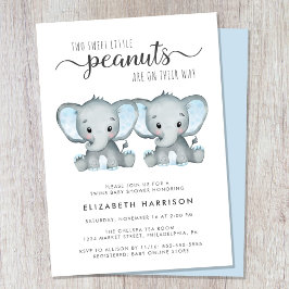 Invitación Elephant Twin Boys Baby Shower