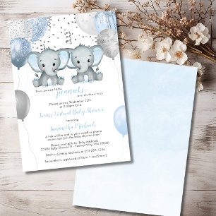Invitación Elephant Twin Boys Balloon Virtual Baby Shower