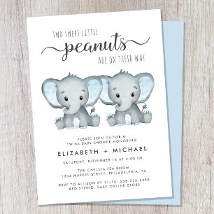 Invitación Elephant Twin Boys Parejas Baby Shower