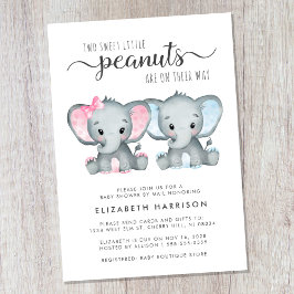 Invitación Elephant Twin Chica Boy Baby Shower Por Correo