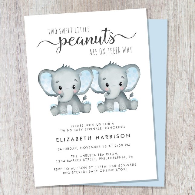 Invitación Elephant Twins Baby Sprinkle (Cute twin boys baby sprinkle invitation)