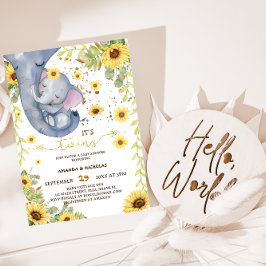 Invitación Elephant Twins Greenery Boho Baby Shower