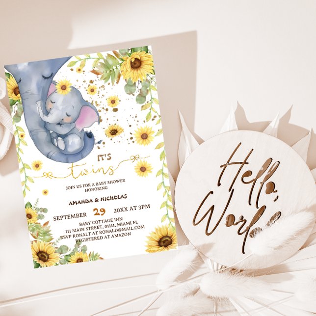 Invitación Elephant Twins Greenery Boho Baby Shower (Subido por el creador)