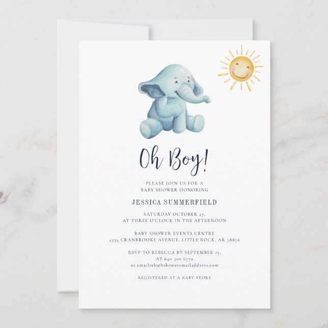 Invitación Elephant Watercolor Sunshine Baby Shower (Anverso)