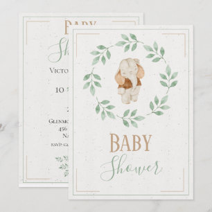 Invitación Elephant Watercolor Wreath Baby Shower