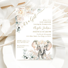 Invitación Elephant White Roses Boho Pampas Baby Shower
