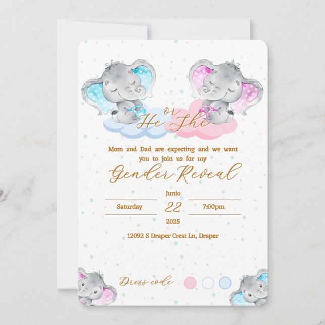 Invitación Elephant's Gender Reveal Invitation (Anverso)