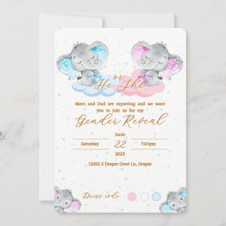 Invitación Elephant's Gender Reveal Invitation
