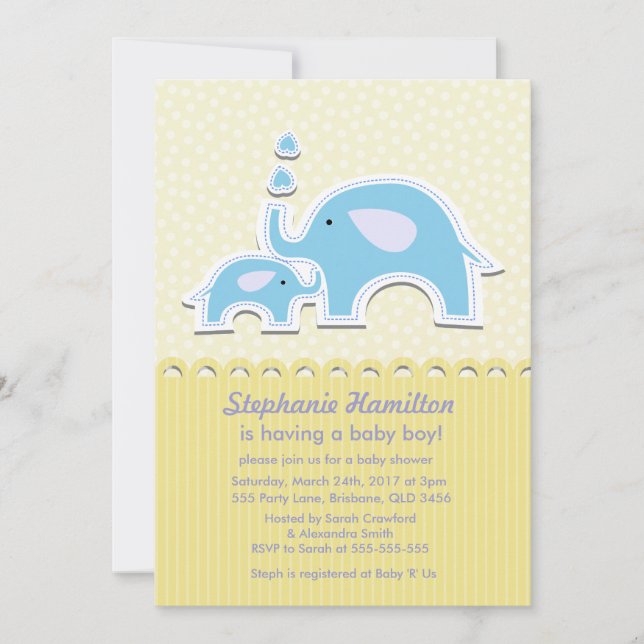 Invitación Elephants polka da una ducha de bebé (Anverso)