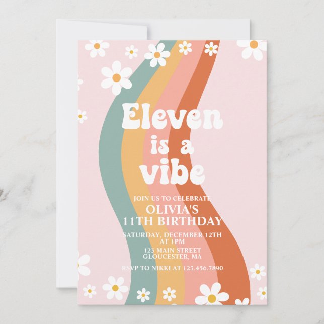 Invitación Eleven es un arcoiris 11 cumpleaños de Vibe groovy (Anverso)