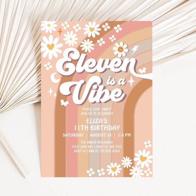 Invitación ELEVEN es un cumpleaños hippie de arcoíris de vibr (Subido por el creador)