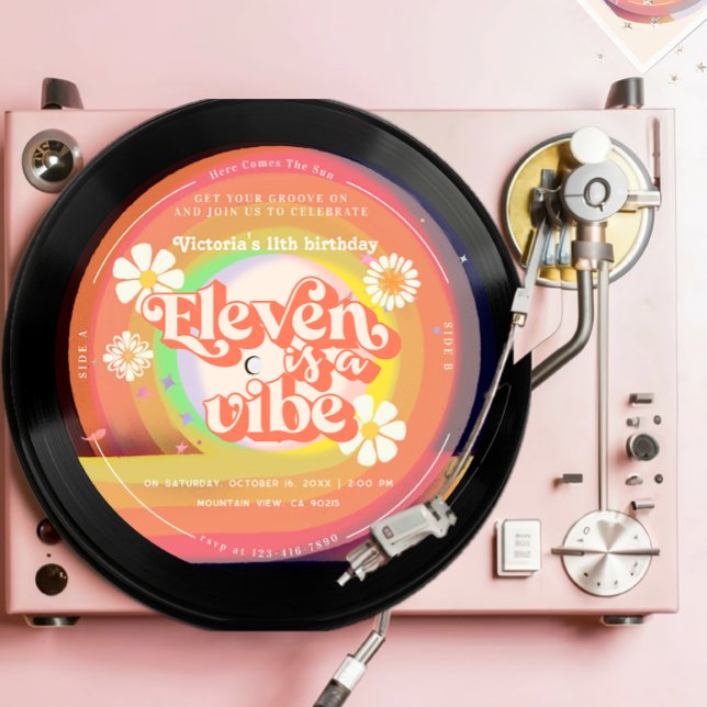 Invitación Eleven es una margarita arcoiris retro de Vibe Gro (Subido por el creador)
