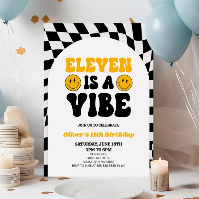 Invitación Eleven es una Vibe Retro Primera Fiesta de Cumplea (Subido por el creador)