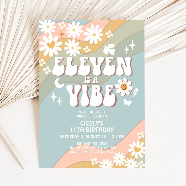 Invitación ELEVEN es una Vibra Daisy Hippie Cumpleaños Retro  (Subido por el creador)