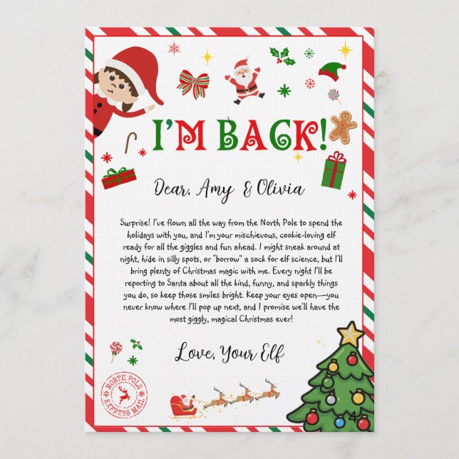 Invitación elf arrival letter - elf welcome letter  (Anverso)