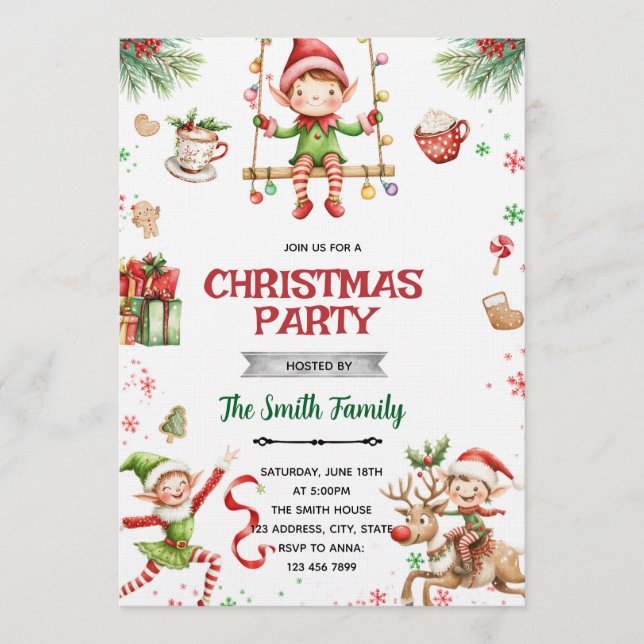 Invitación Elf Christmas party Invitation (Anverso)