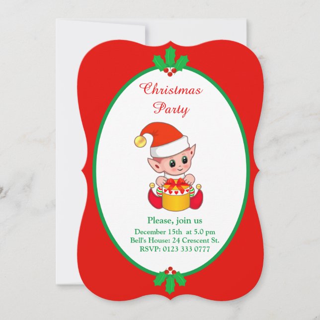 Invitación Elf de Navidades Cute (Anverso)