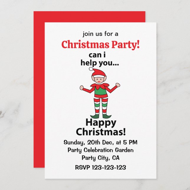 Invitación Elf navidades Puedo Ayudarte A Navidades Felices E (Anverso / Reverso)