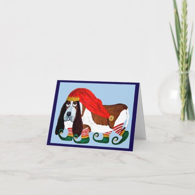 Invitación Elfo Basset Hound de Navidad (Anverso)