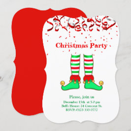 Invitación Elfo de Navidad elegante en rojo y blanco