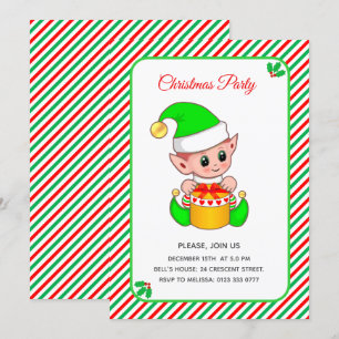 Invitación Elfo de Navidad Elegante Fiesta de Navidad